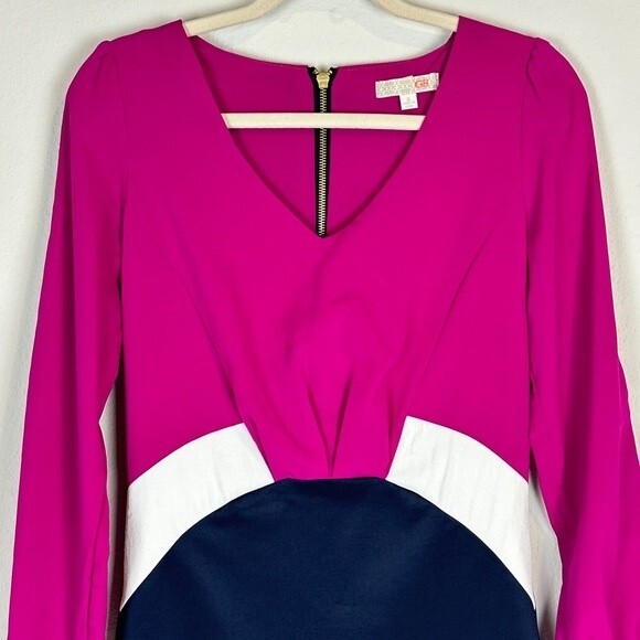 GB Gianni Bini Open Sleeve Mini Dress Hot Pink Colorblock 3 - Picture 2 of 9